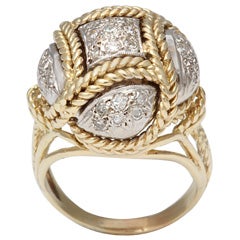 Italian Gold and Pave Diamond Dome Ring