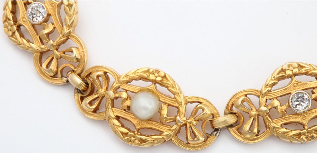 Edwardian French Antique Pearl & Diamond Bracelet