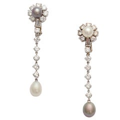 Vintage Diamond & Natural Pearl Earrings
