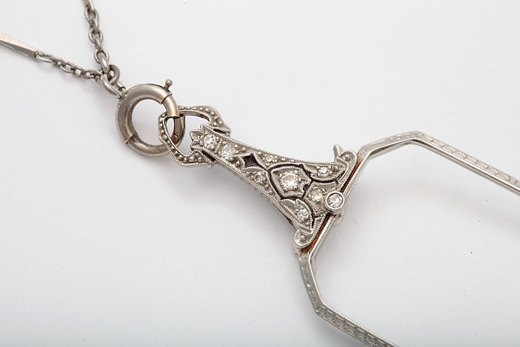 Elegant Diamond Platinum Lorgnette In Excellent Condition In New York, NY