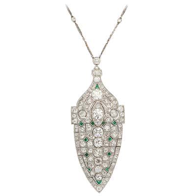 Important Rare Art Deco Diamond Certified Emerald Platinum Necklace For ...