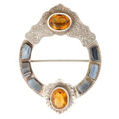 Victorian Sterling Silver-Mounted Scottish Agate  Brooch