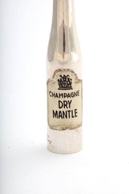 English Unusual Bottle-Form Sterling Silver Champagne Swizzle Stick