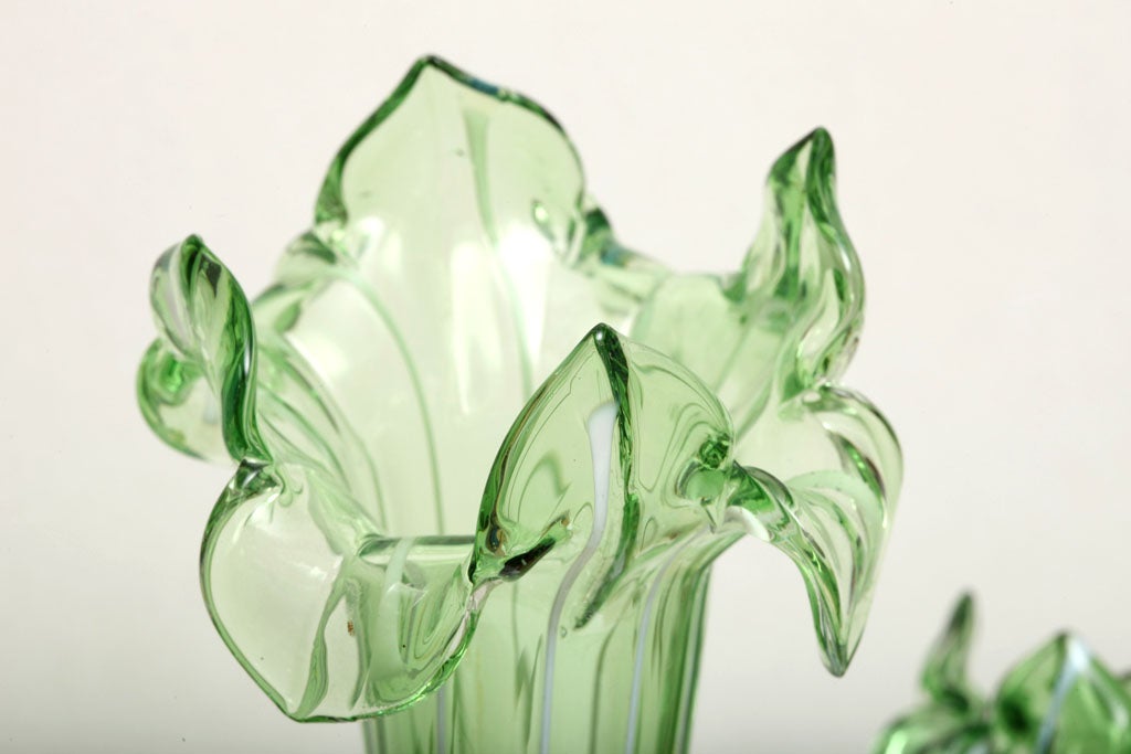 Silver Plate Old Sheffield-Plated Hand-Blown Green  Fluted Glass Epergne
