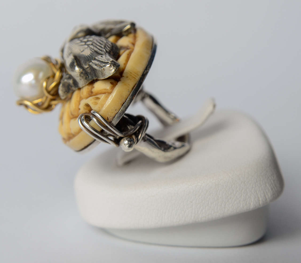 Silver, Gold, and Chinese Pearl Ring - Luigi Scialanga