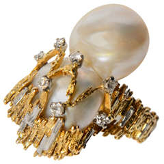 1970s Pearl Diamond Dress Ring