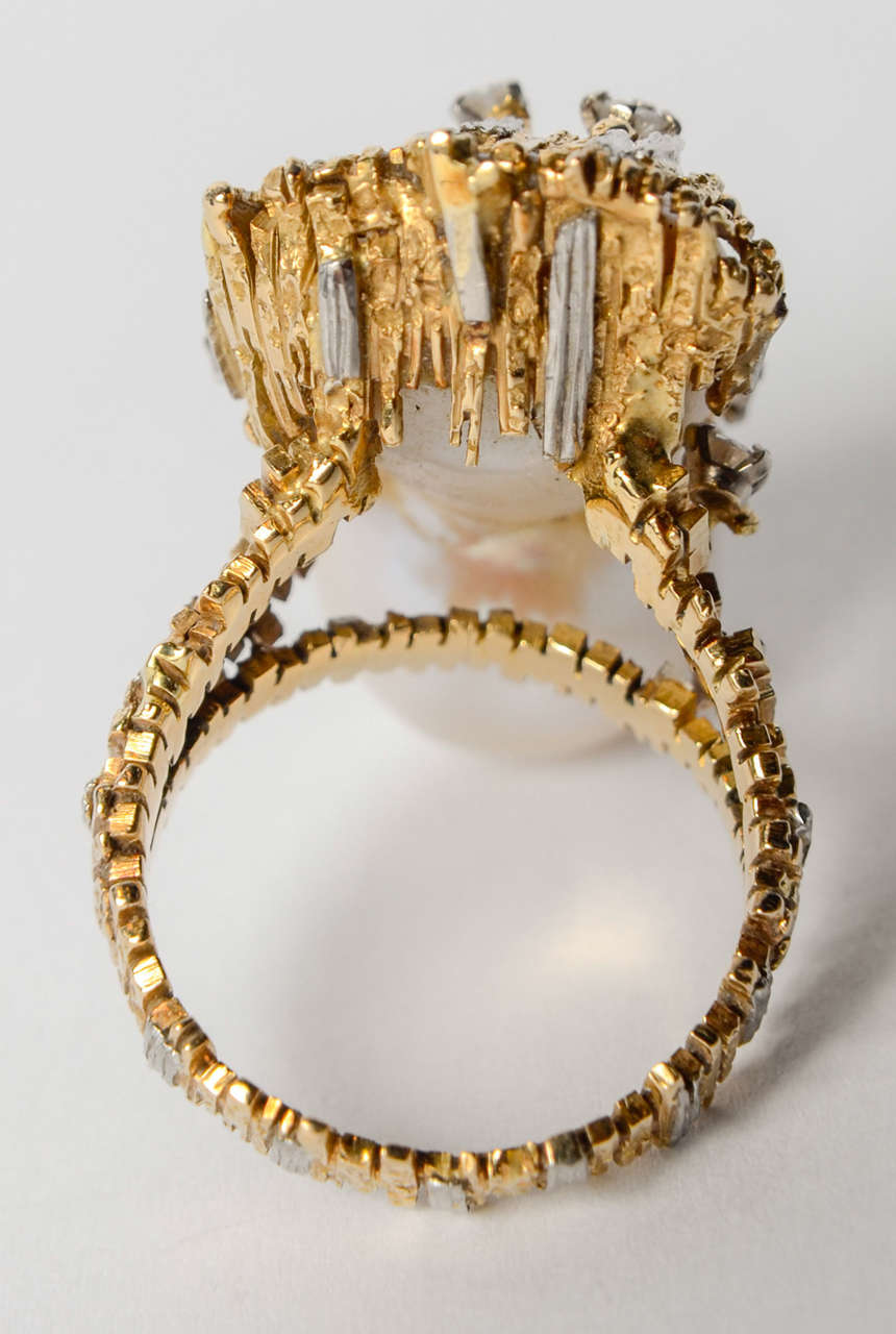 1970s Pearl Diamond Dress Ring 6