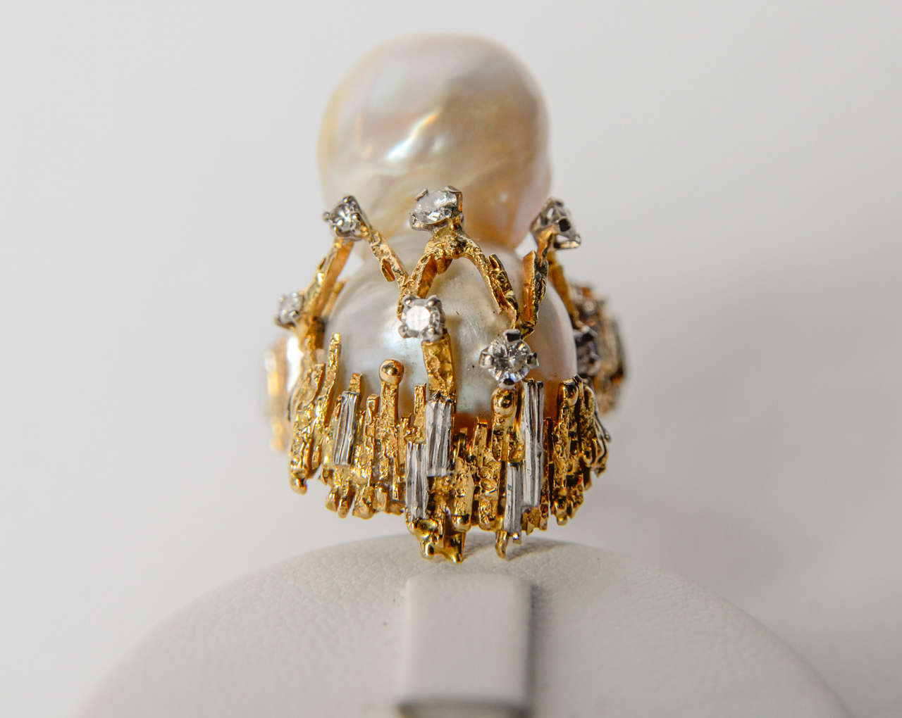 1970s Pearl Diamond Dress Ring 7