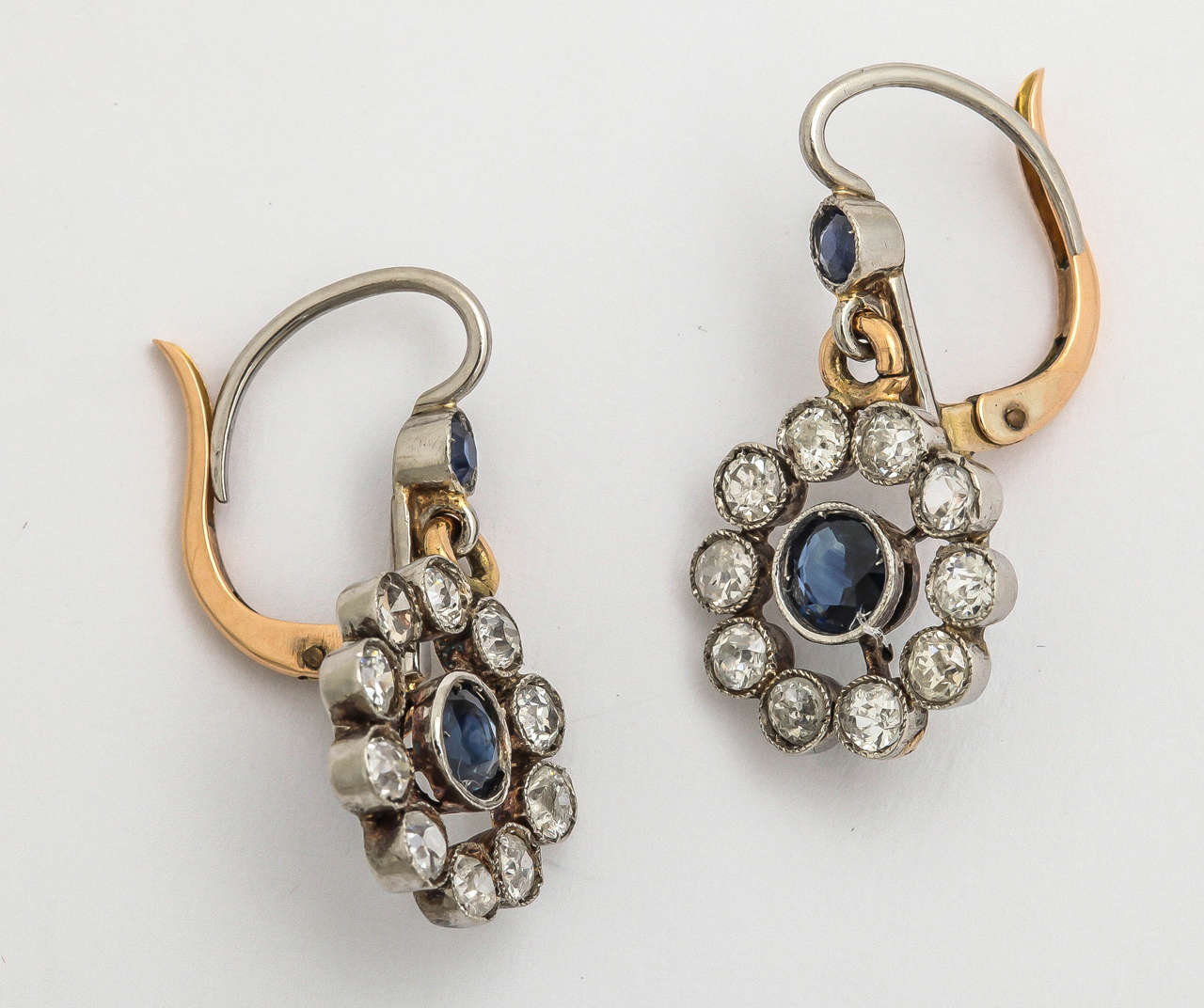 Women's Edwardian Sapphire Diamond Gold Platinum Delicate Flower Earrings