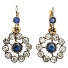 Edwardian Sapphire Diamond Gold Platinum Delicate Flower Earrings