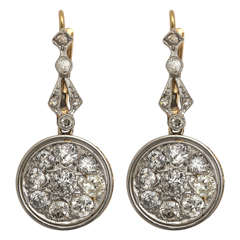 1920's Art Deco Platinum & Gold Diamond Pendant Drop Earrings