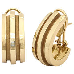 1990s Tiffany 
Co.  Double Ridged Gold Clip On Hoop Earrings