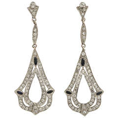 Art Deco Diamond And Onyx Tear Drop Loop Flexible earrings