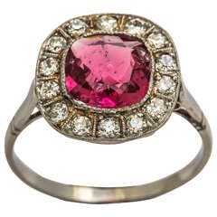 Art Deco Pink Tourmaline Old Cut Diamond Platinum Dinner Ring