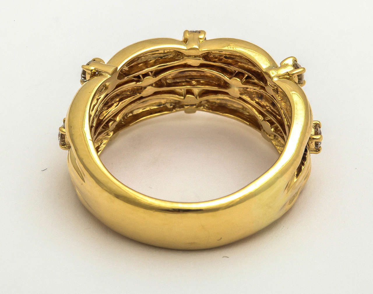 1990s Tiffany & Co. Diamond Textured Gold Three Row Band Ring 3