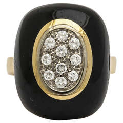 1980s Van Cleef 
Arpels Onyx Diamond Gold Cocktail Ring