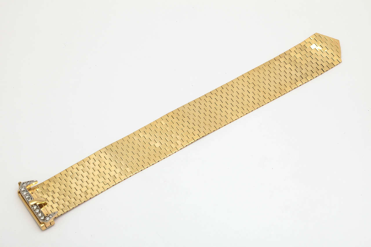 1940s Elegant Diamond Gold Brick Mesh Belt Buckle Bracelet 1