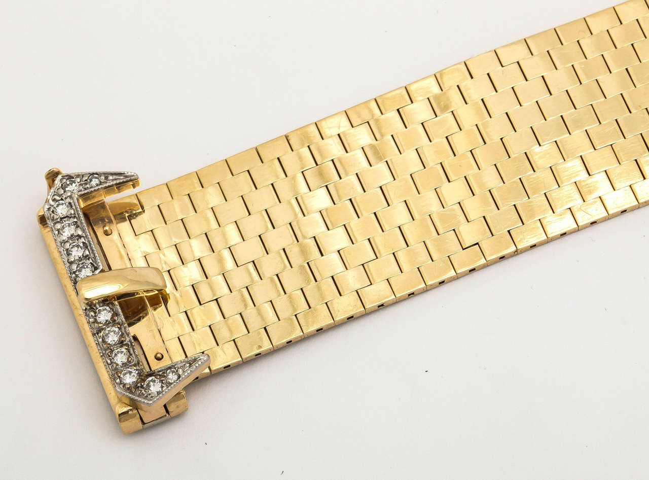 1940s Elegant Diamond Gold Brick Mesh Belt Buckle Bracelet 2