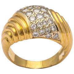French Diamond Pave 18k Gold Dome Ring, Paris