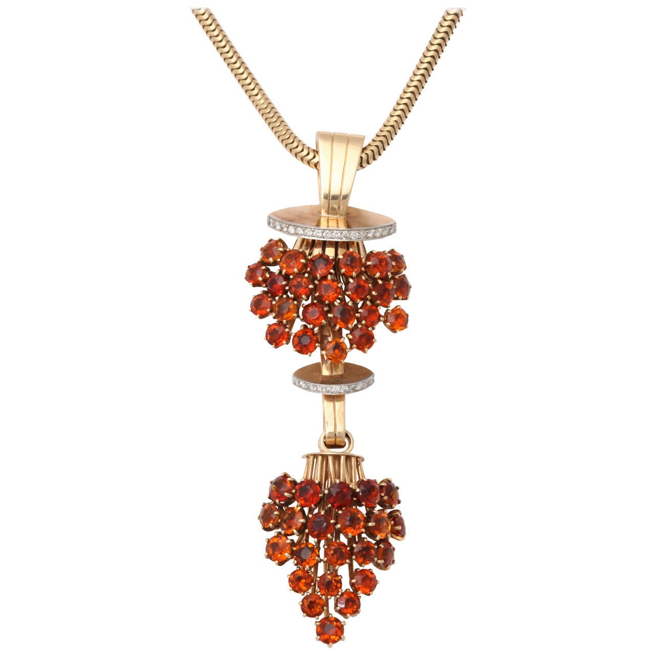 Magnificent Madeiria Topaz & Diamond Pendant on Snake Chain For Sale