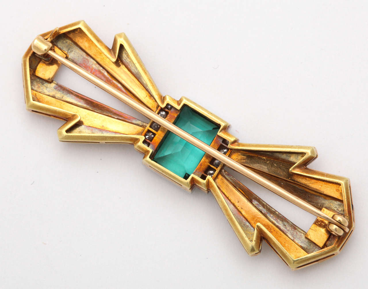 Mixed Metal Tourmaline & Diamond Bow Pin In Excellent Condition In New York, NY