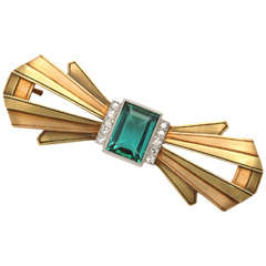 Mixed Metal Tourmaline & Diamond Bow Pin 6