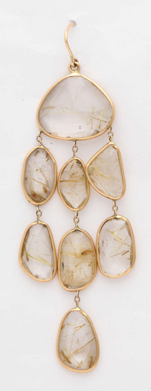 Rutilated Topaz Quartz  & Gold Chandelier Earrings In Excellent Condition In New York, NY
