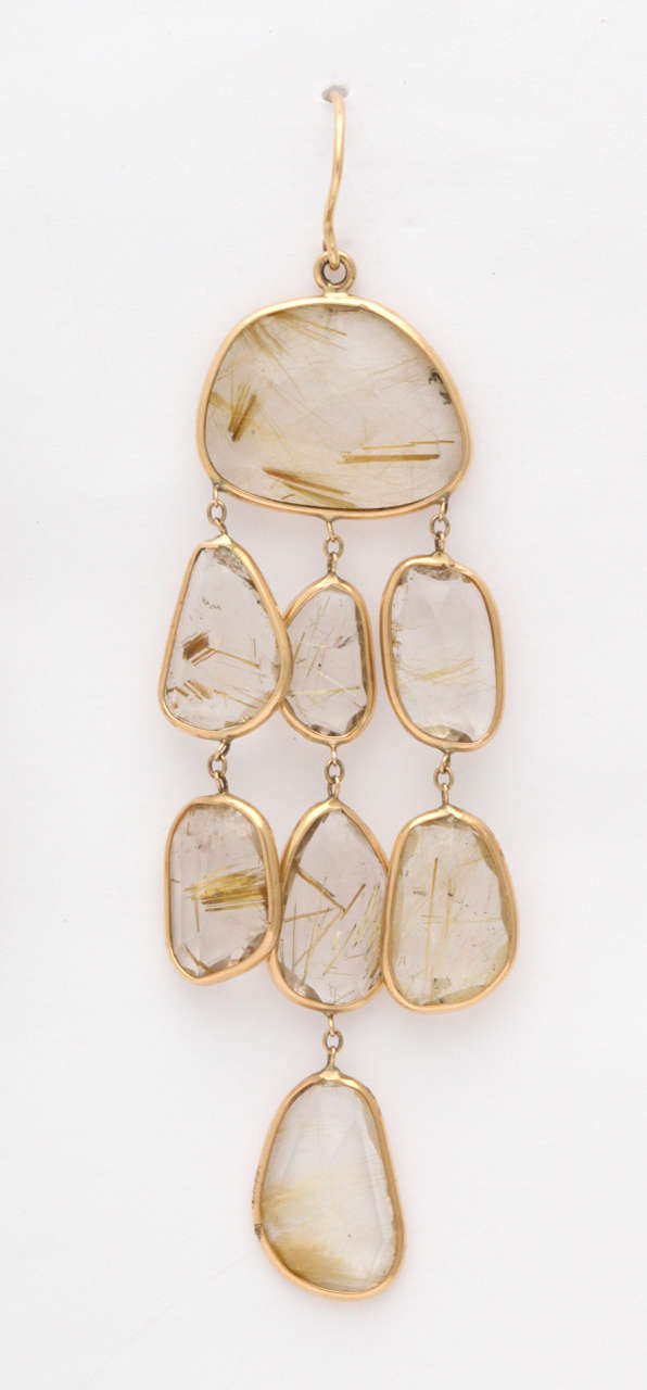 Women's Rutilated Topaz Quartz  & Gold Chandelier Earrings