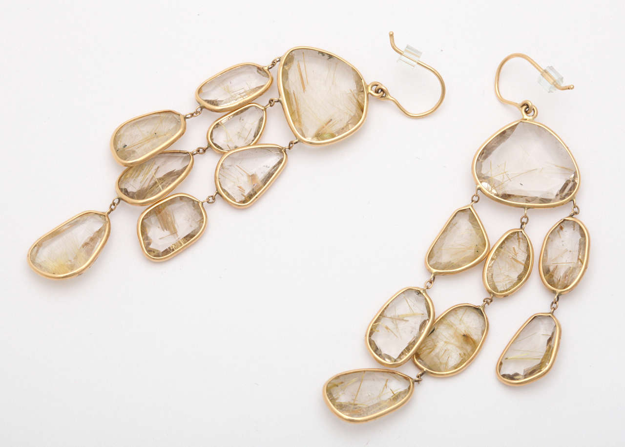 Rutilated Topaz Quartz  & Gold Chandelier Earrings 1