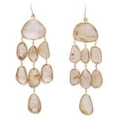 Rutilated Topaz Quartz  & Gold Chandelier Earrings