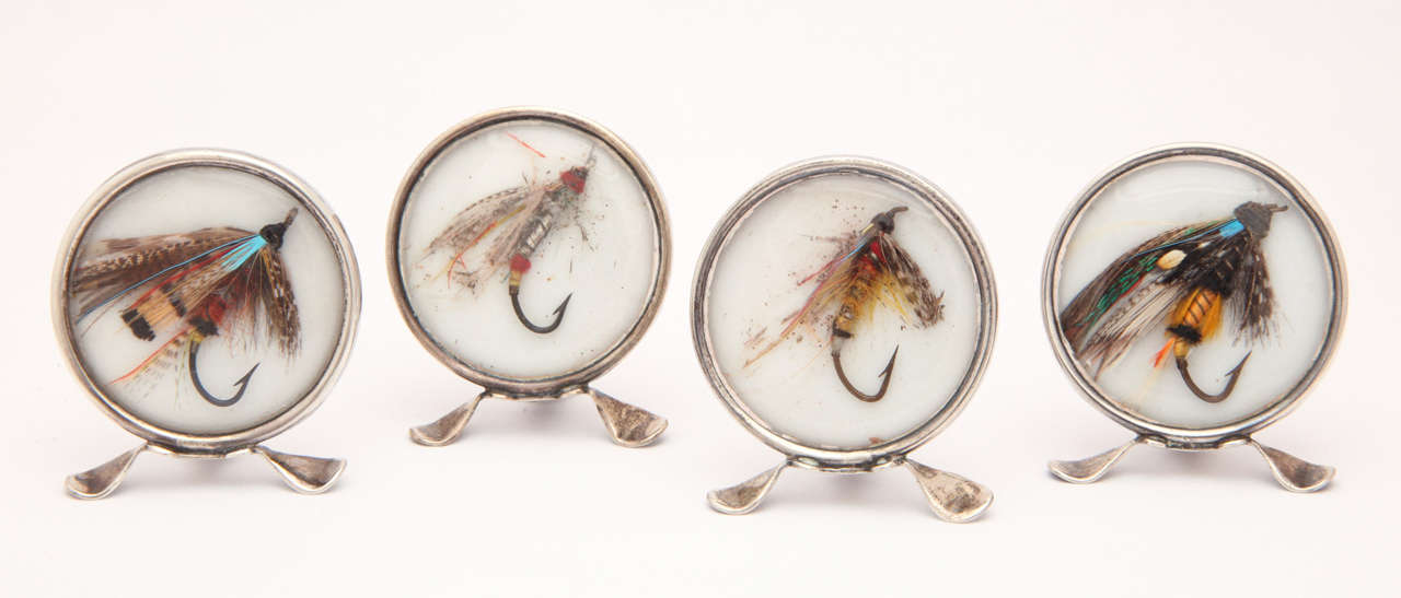 For the Fisherman Sterling Silver Victorian Fly Fishing Place Card Holders