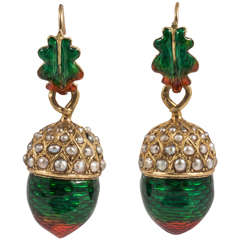 Antique French Pearl Enamel Acorn Earrings