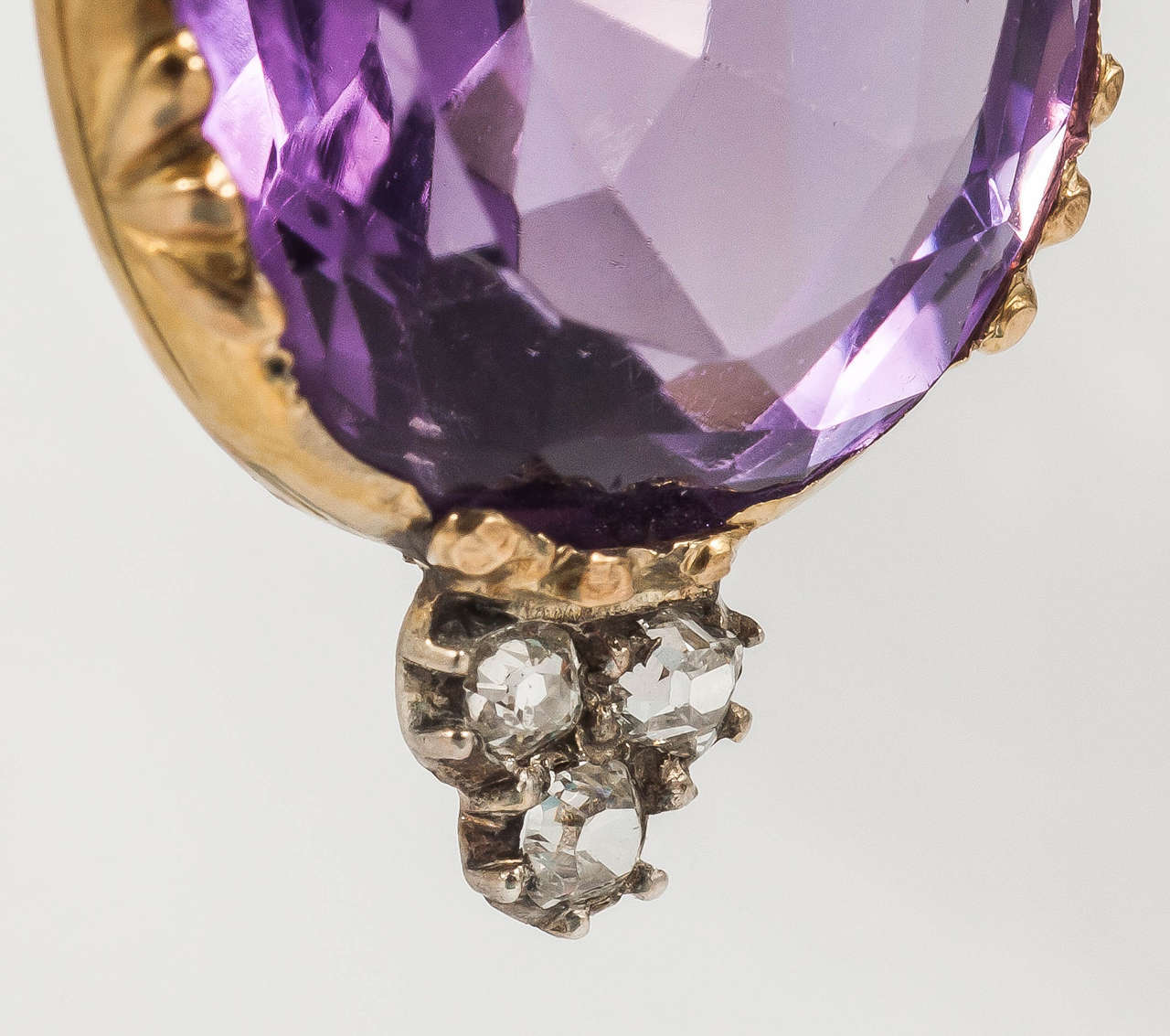 Women's Victorian Amethyst Diamond Gold Drop Earrings For Sale