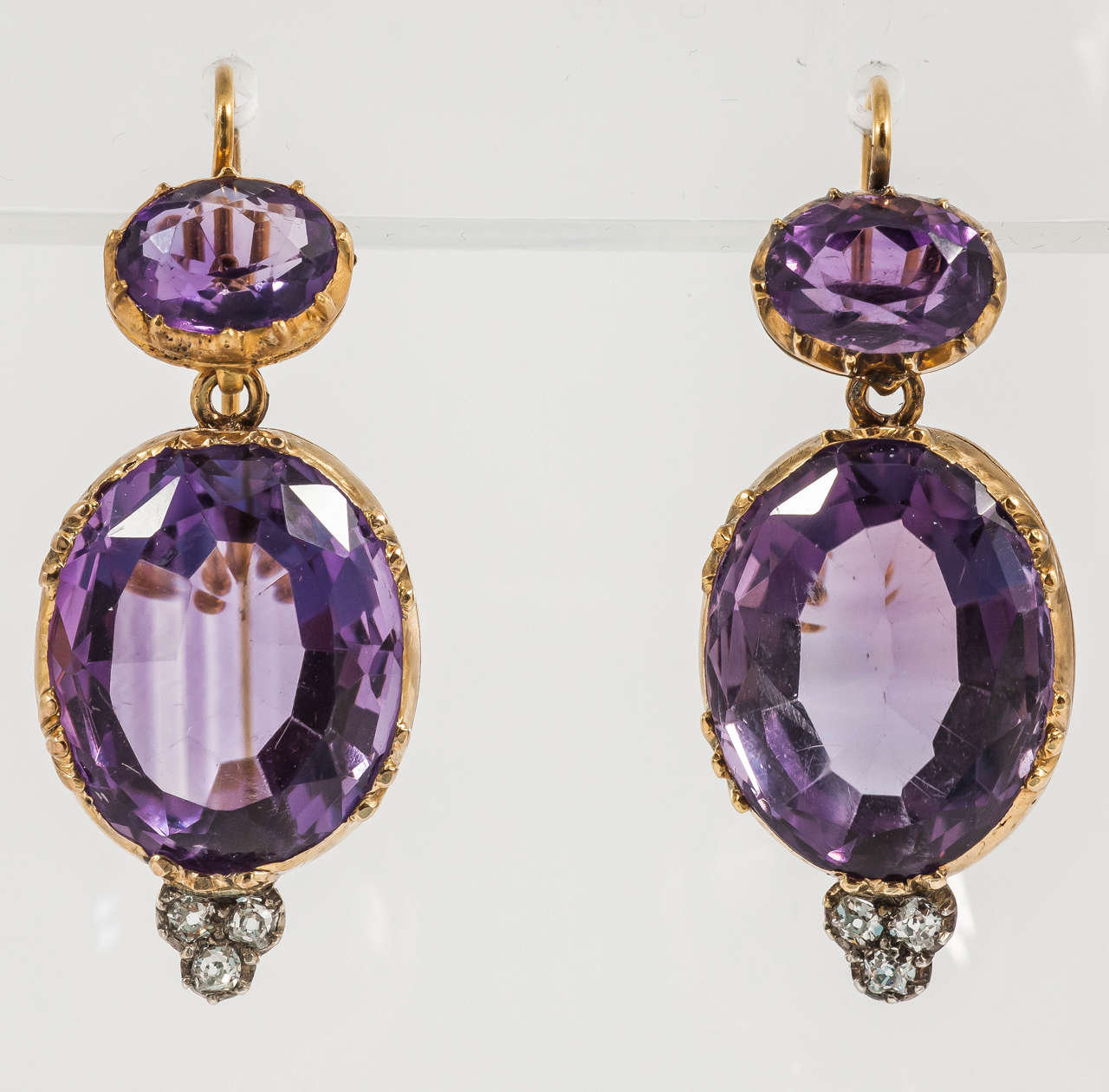 Victorian Amethyst Diamond Gold Drop Earrings For Sale 1