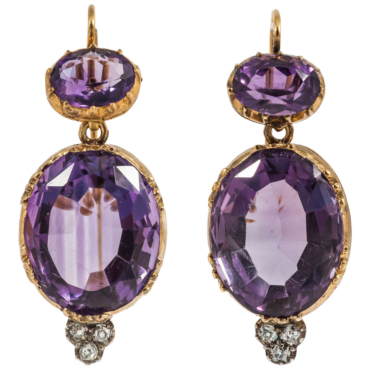 Victorian Amethyst Diamond Gold Drop Earrings For Sale