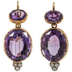 Victorian Amethyst Diamond Gold Drop Earrings