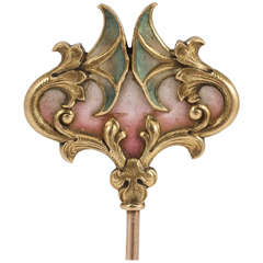 Art Nouveau Plique a Jour Enamel Gold Stick Pin
