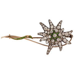Demantoid Garnet Diamond Gold Edelweiss Pin