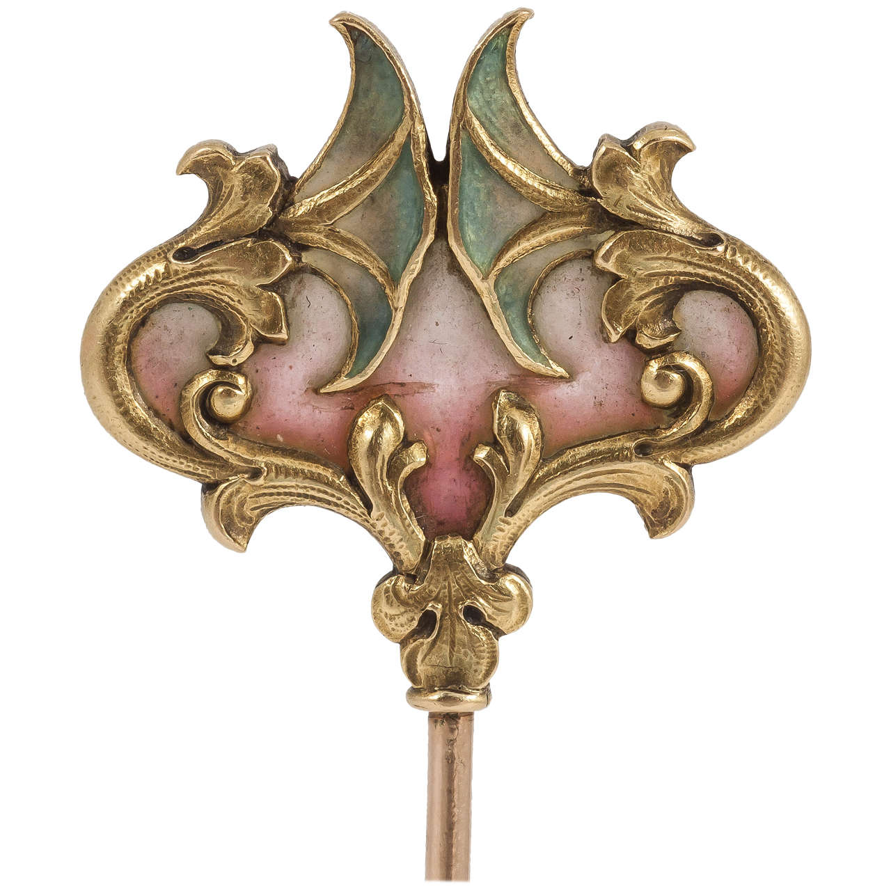 Art Nouveau Plique a Jour Enamel Gold Stick Pin For Sale at 1stDibs