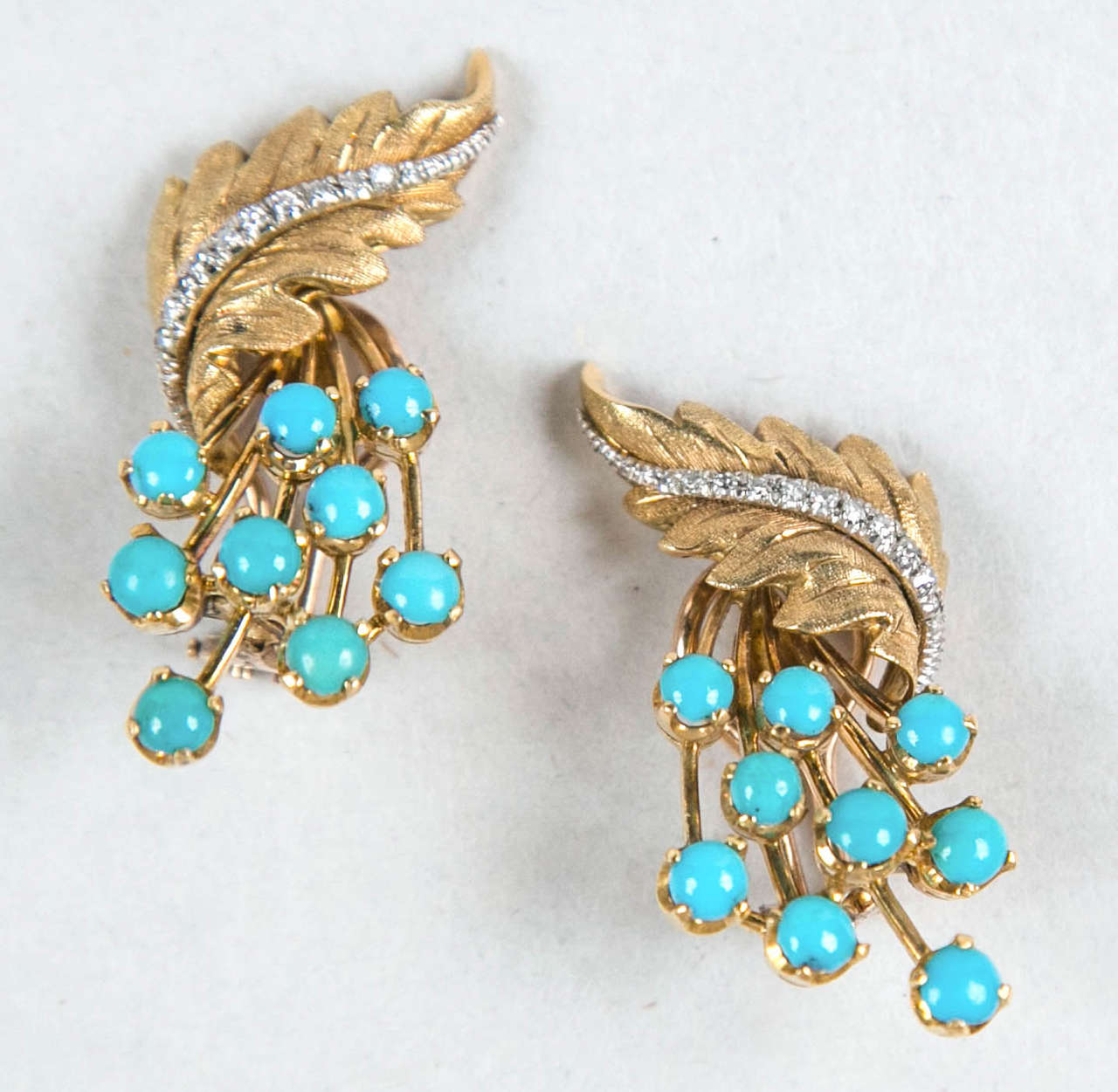 Women's Elegant 1950s Turquoise Gold Earrings