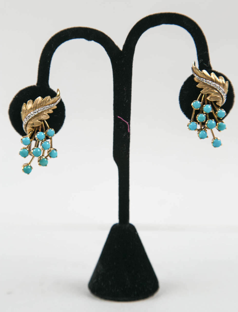 Elegant 1950s Turquoise Gold Earrings 1