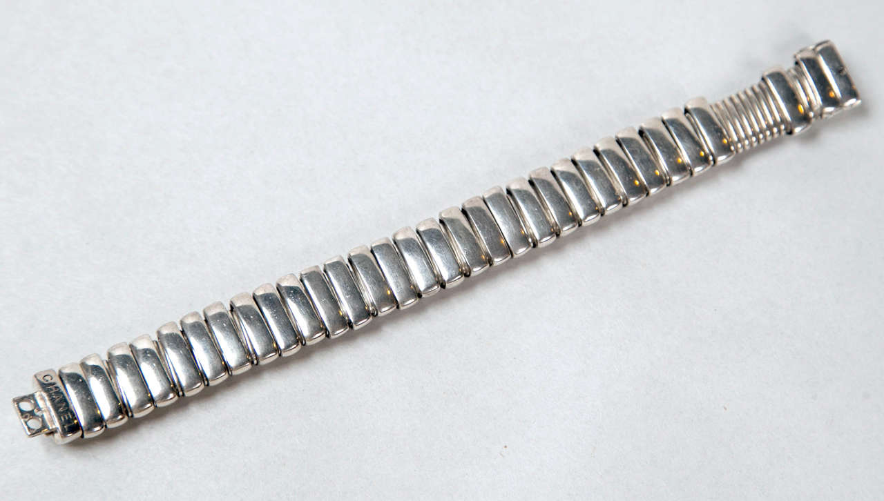 Chanel sterling silver bracelet with movable links at 1stDibs