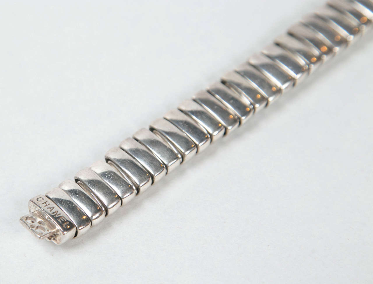 Chanel sterling silver bracelet with movable links at 1stDibs