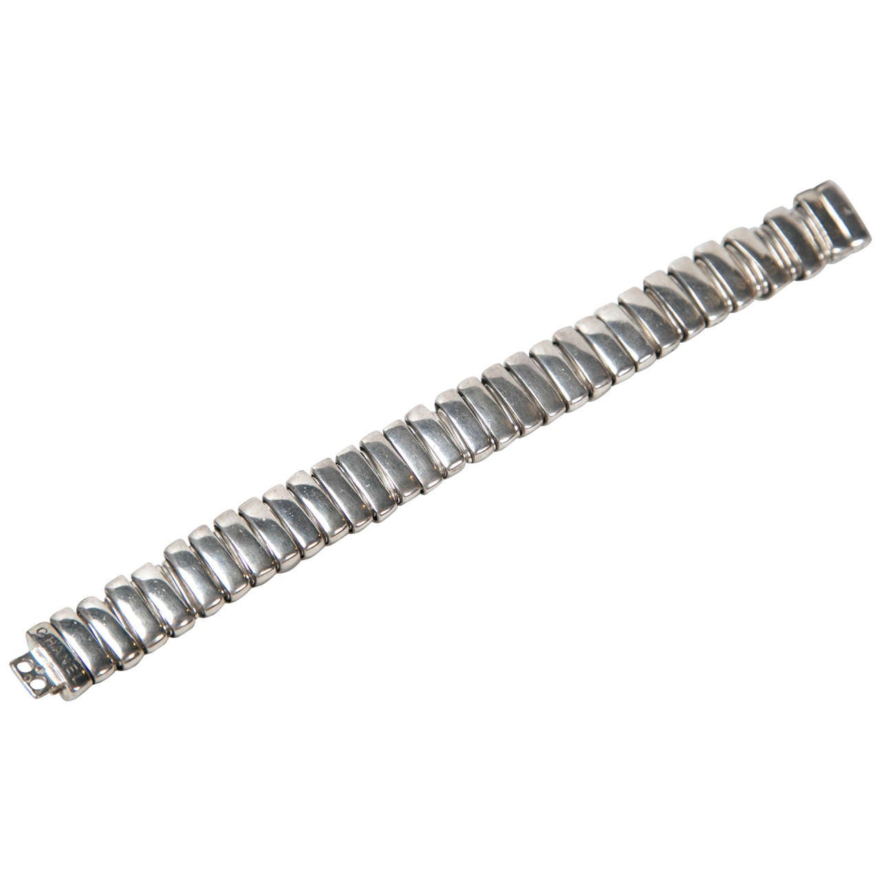 Chanel sterling silver bracelet with movable links at 1stDibs