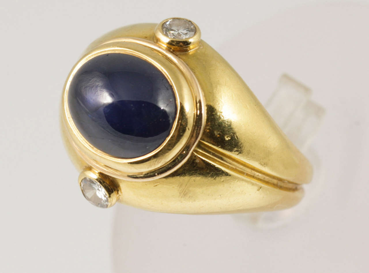 18kt Gold Cabochon cut Sapphire and Diamond ring by Bulgari.

US finger size 6.5