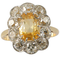 Yellow Sapphire Diamond Cluster Ring