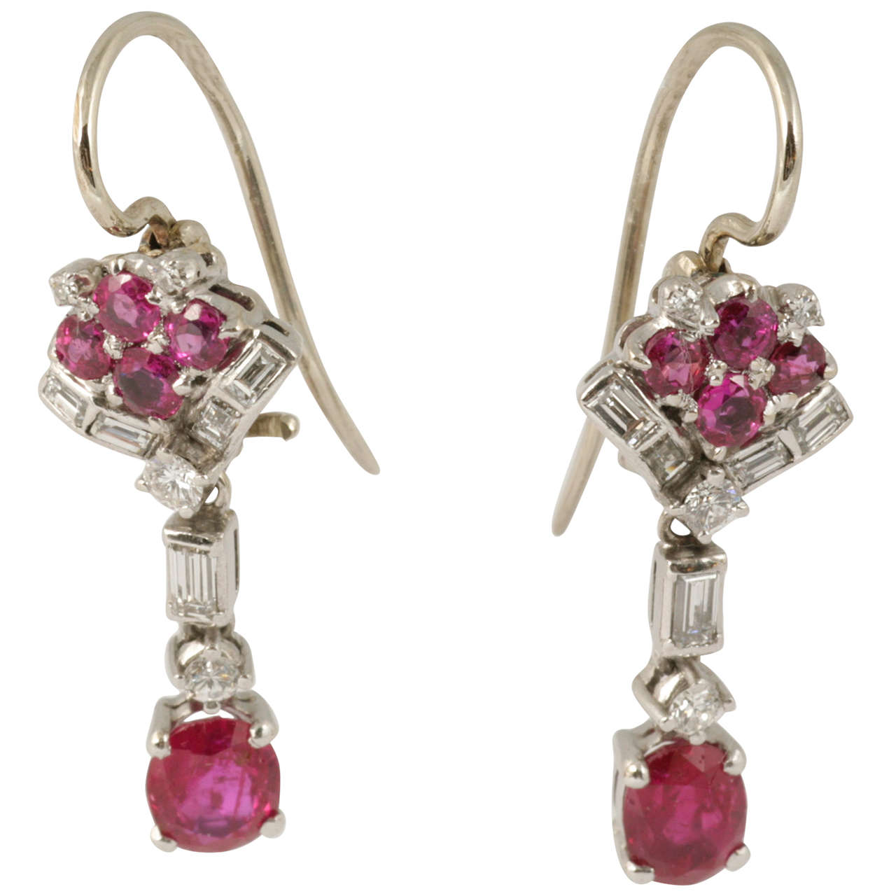 Ruby and Diamond Drop Earrings For Sale at 1stdibs