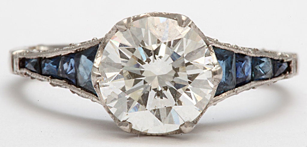 Women's Art Deco Diamond, Sapphire and Platinum Engagement Ring