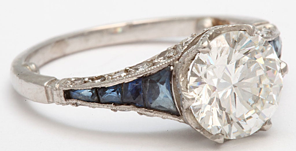 Art Deco Diamond, Sapphire and Platinum Engagement Ring 1