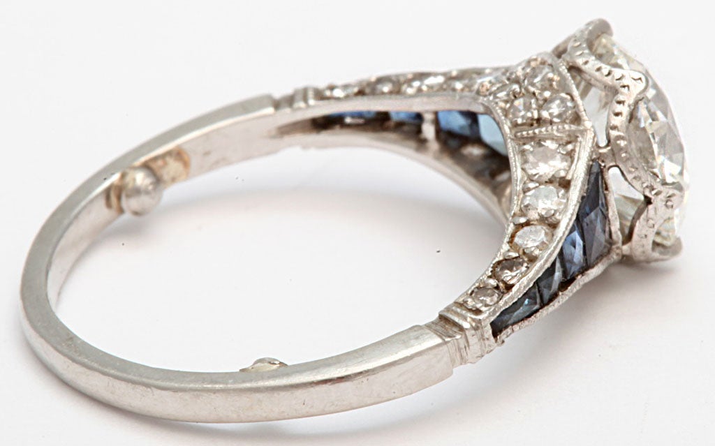Art Deco Diamond, Sapphire and Platinum Engagement Ring 2